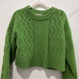Everlane The Felted Merino Cropped Cable Sweater Green Base - Size M
